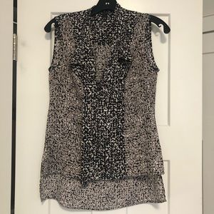 BCBGMaxAzria Animal Print Blouse XS | Sheer Layered Cowl Neck Top